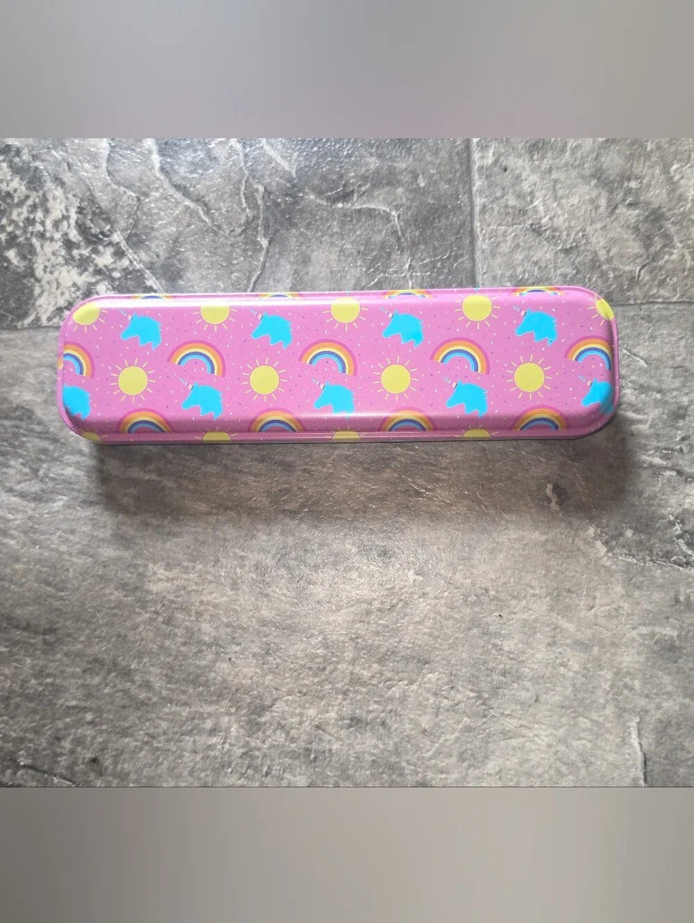 Pink Unicorn & Rainbow Tin Pencil Case - BNIB
